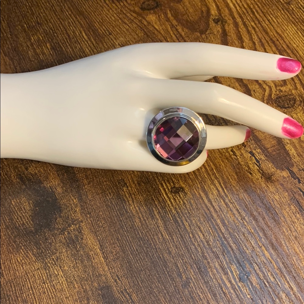 Silver Tone Ring with Large Purple Stone